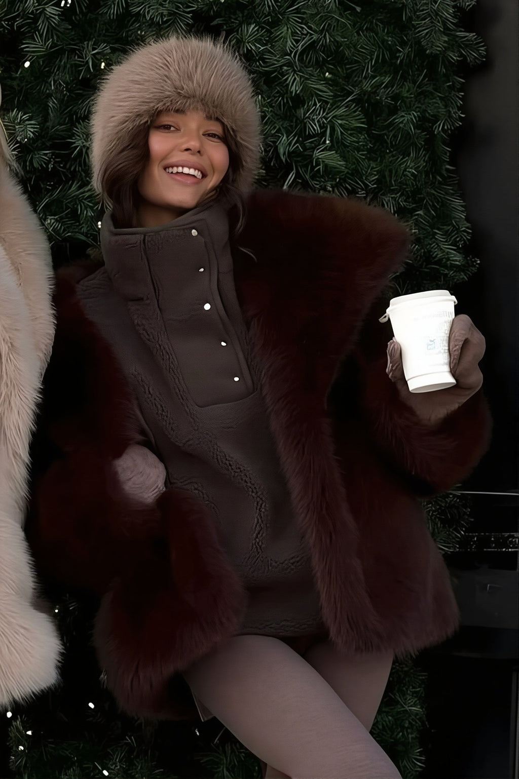 Oversized Shawl Collar Faux Fur Coat