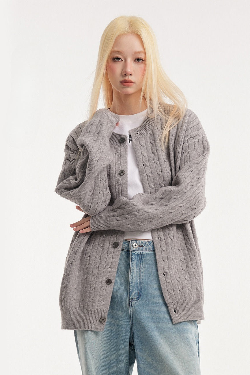 Relaxed Fit Cable Cardigan