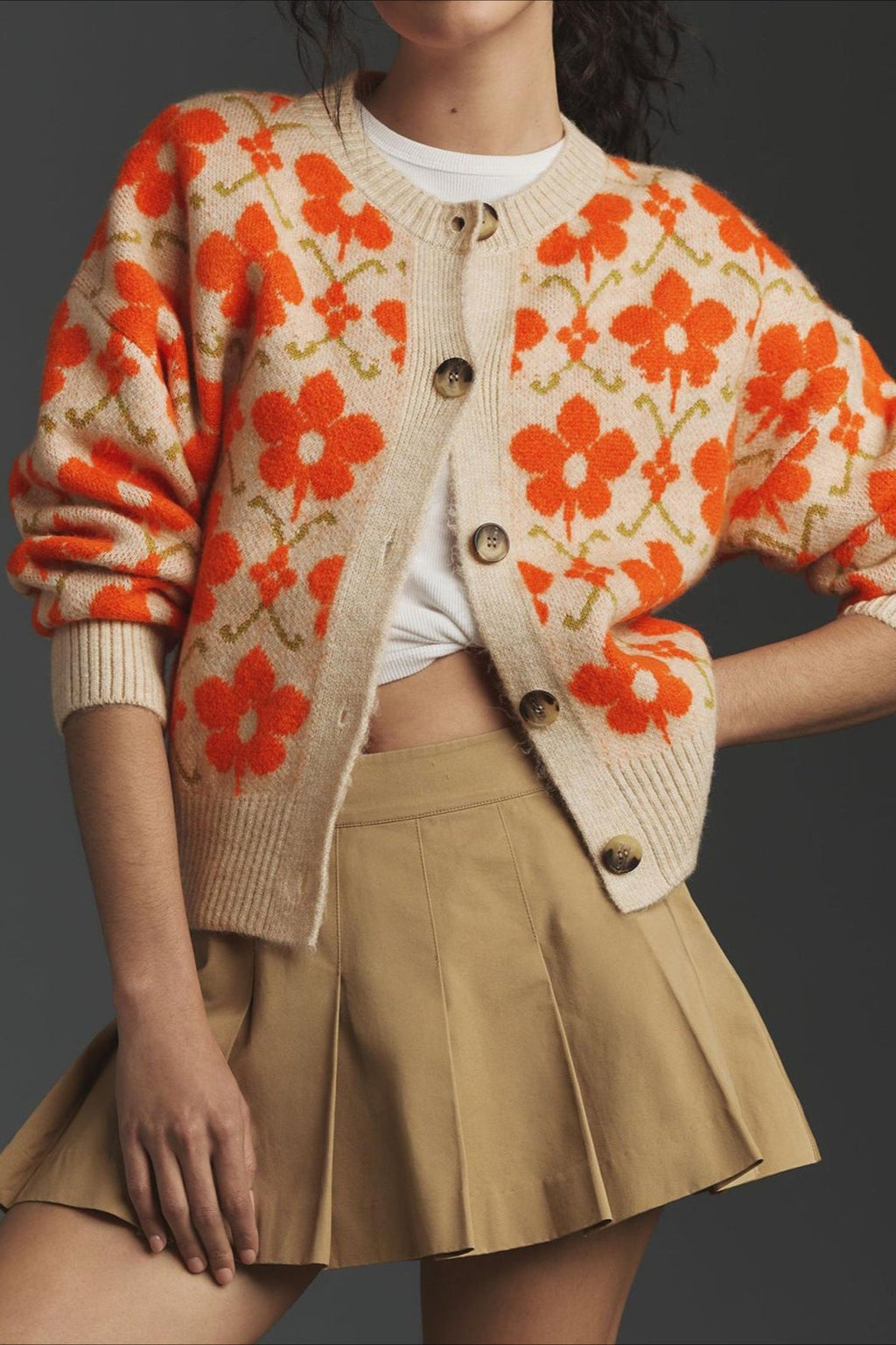 Floral Jacquard Elegant Long Sleeve Knit Cardigan