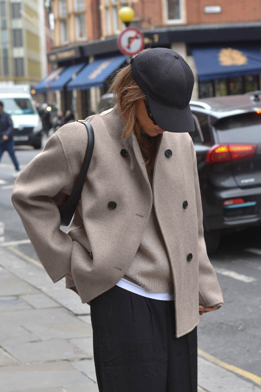 Vintage Brown V-Neck Wool Coat