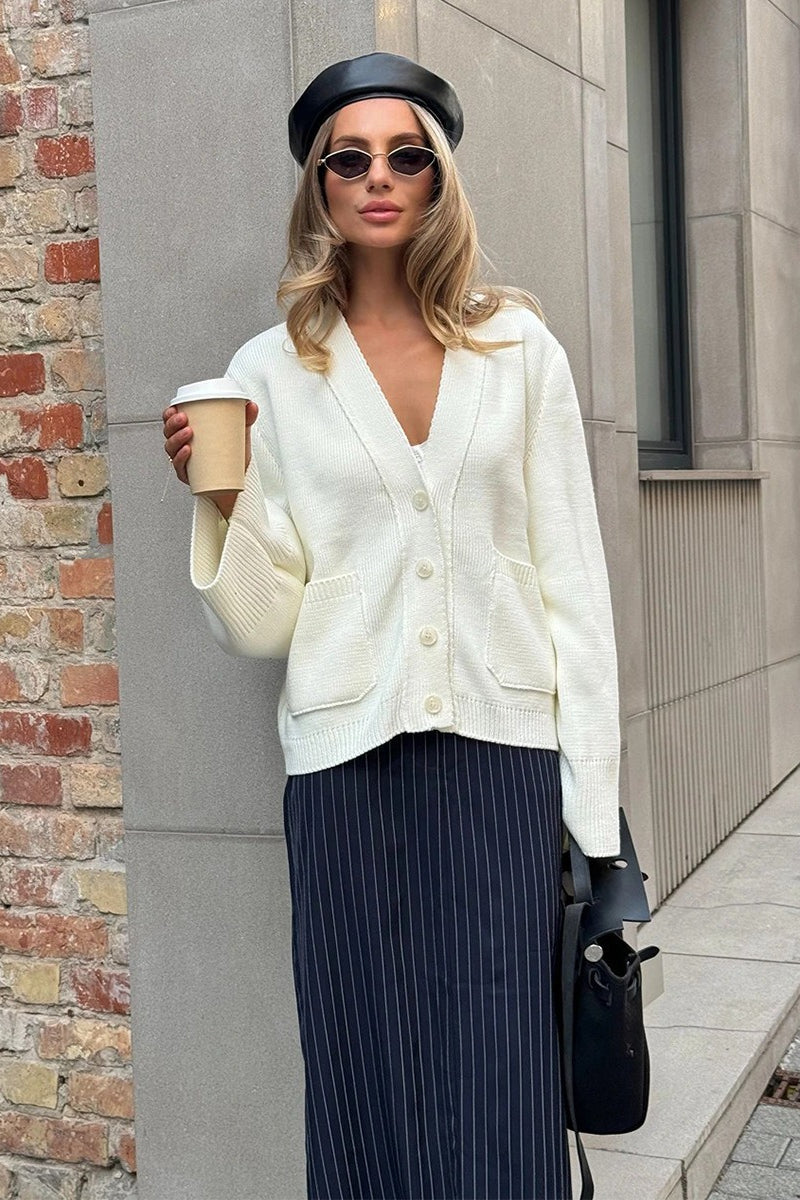 Vintage V Neck Loose Knit Cardigan Sweater
