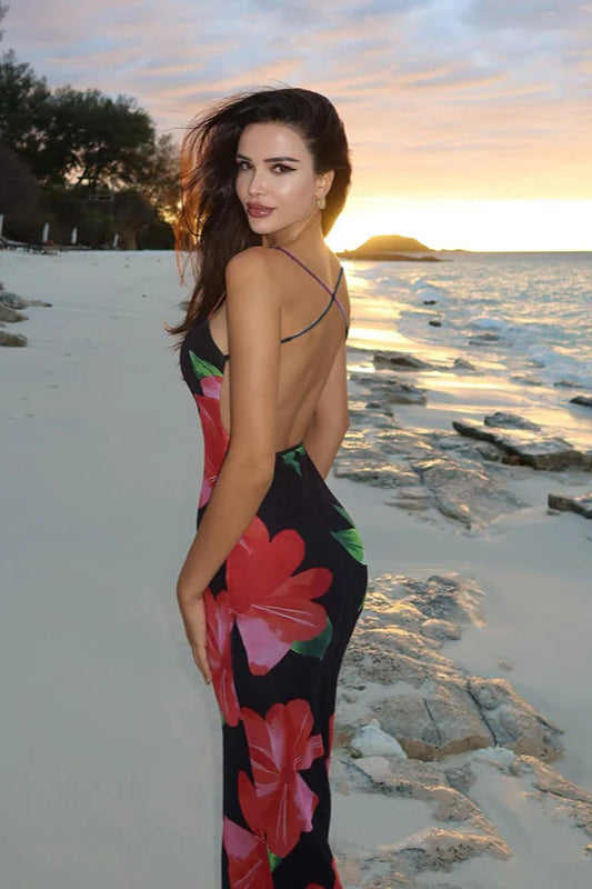 Floral Backless Bodycon Cami Maxi Dress