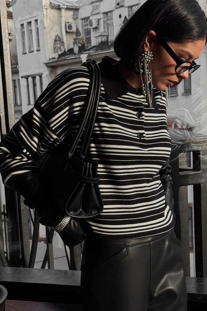 Vintage Striped Knit Polo Sweater