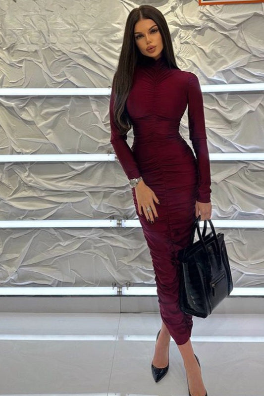 Vintage Red High Neck Maxi Dress