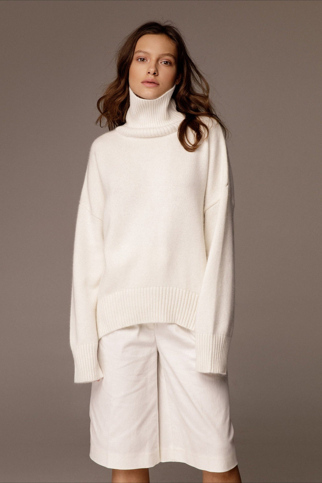 Relaxed Ribbed Turtleneck Knit Sweater