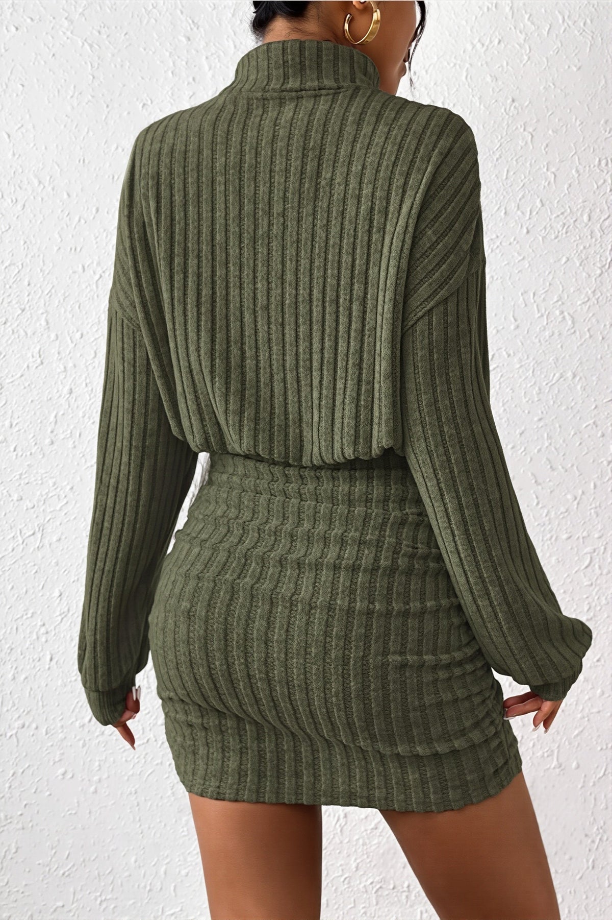 Ribbed Turtleneck Long Sleeve Mini Dress