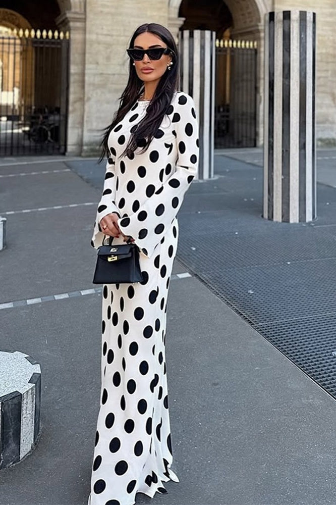Chic Polka Dot Bell Sleeve Maxi Dress