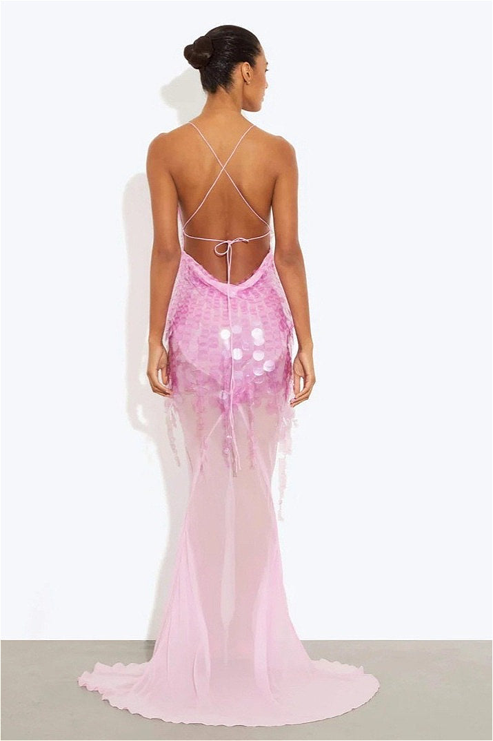 Sequin Mermaid V Neck Maxi Dress