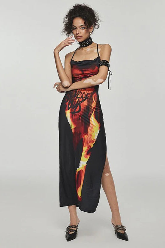 Flame Print Cami Maxi Dress