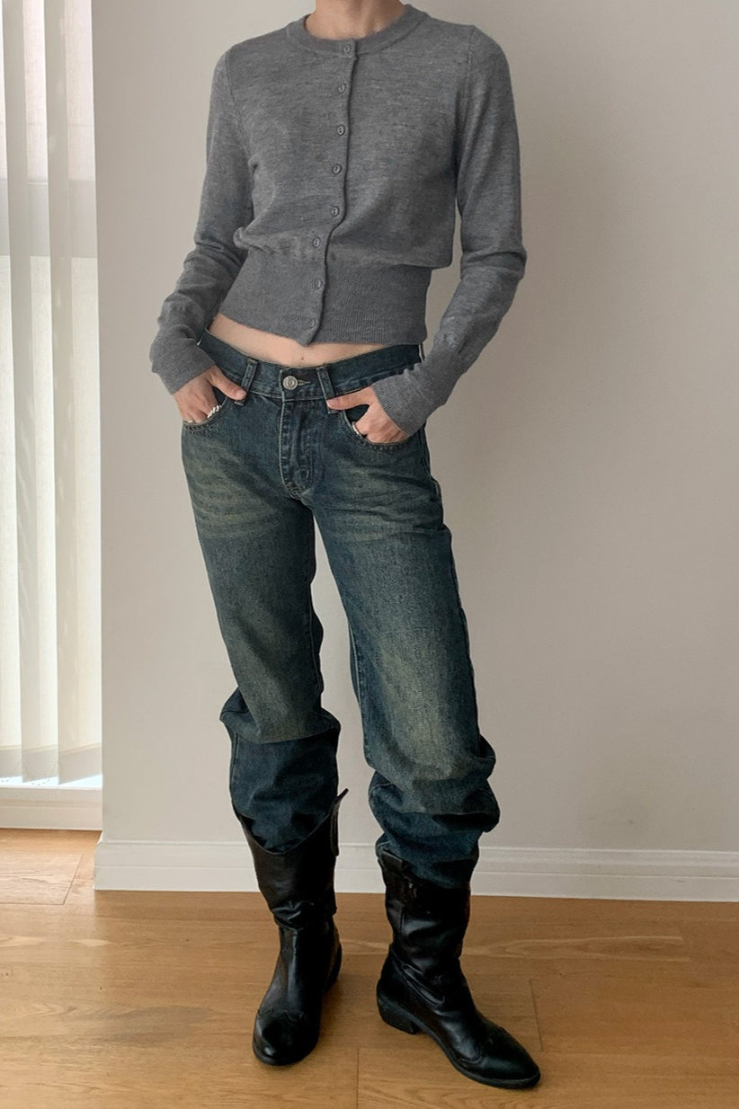 Slim-Fit Round-Neck Knit Cardigan