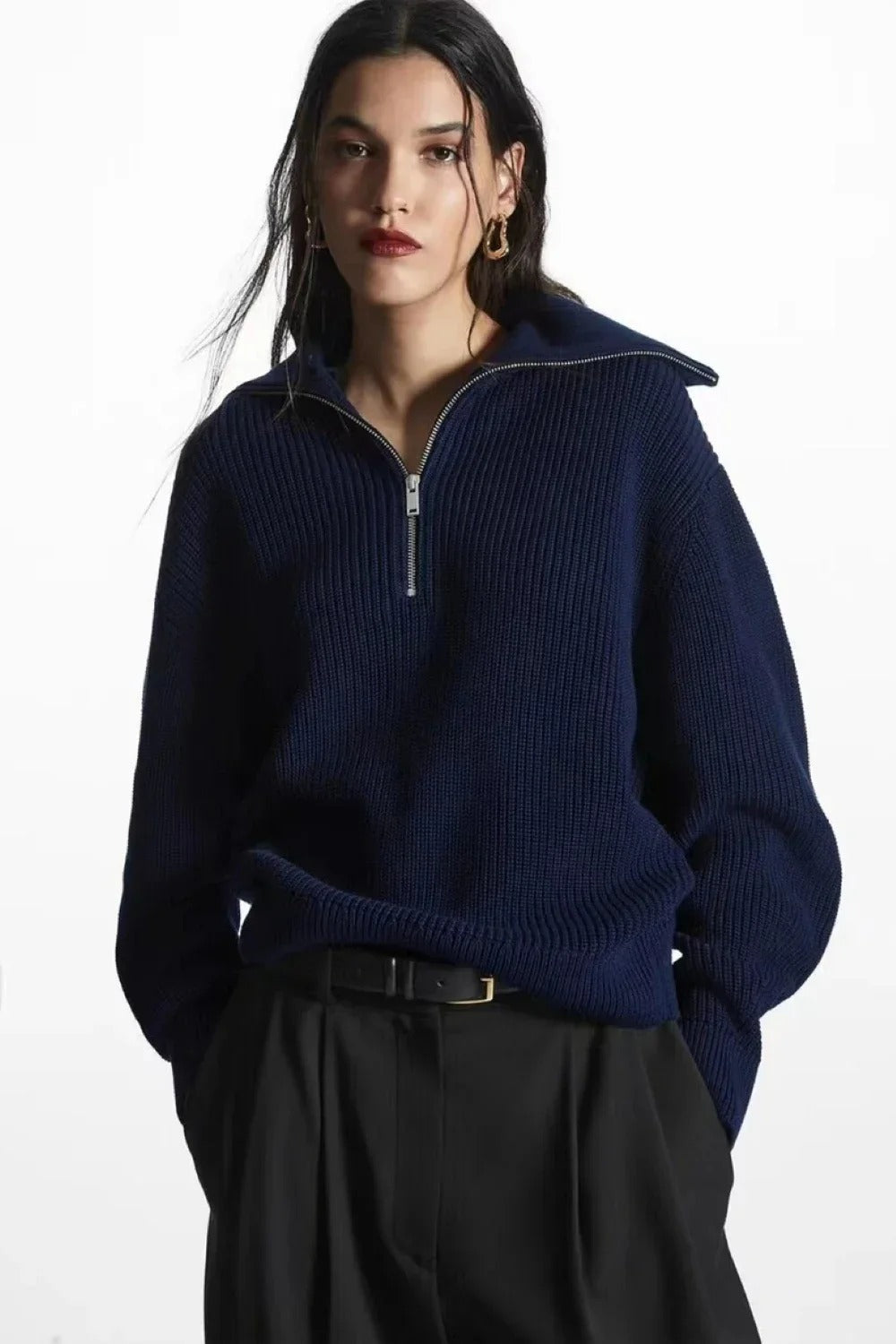 Fashion Wool Blend Open Collar Sweater