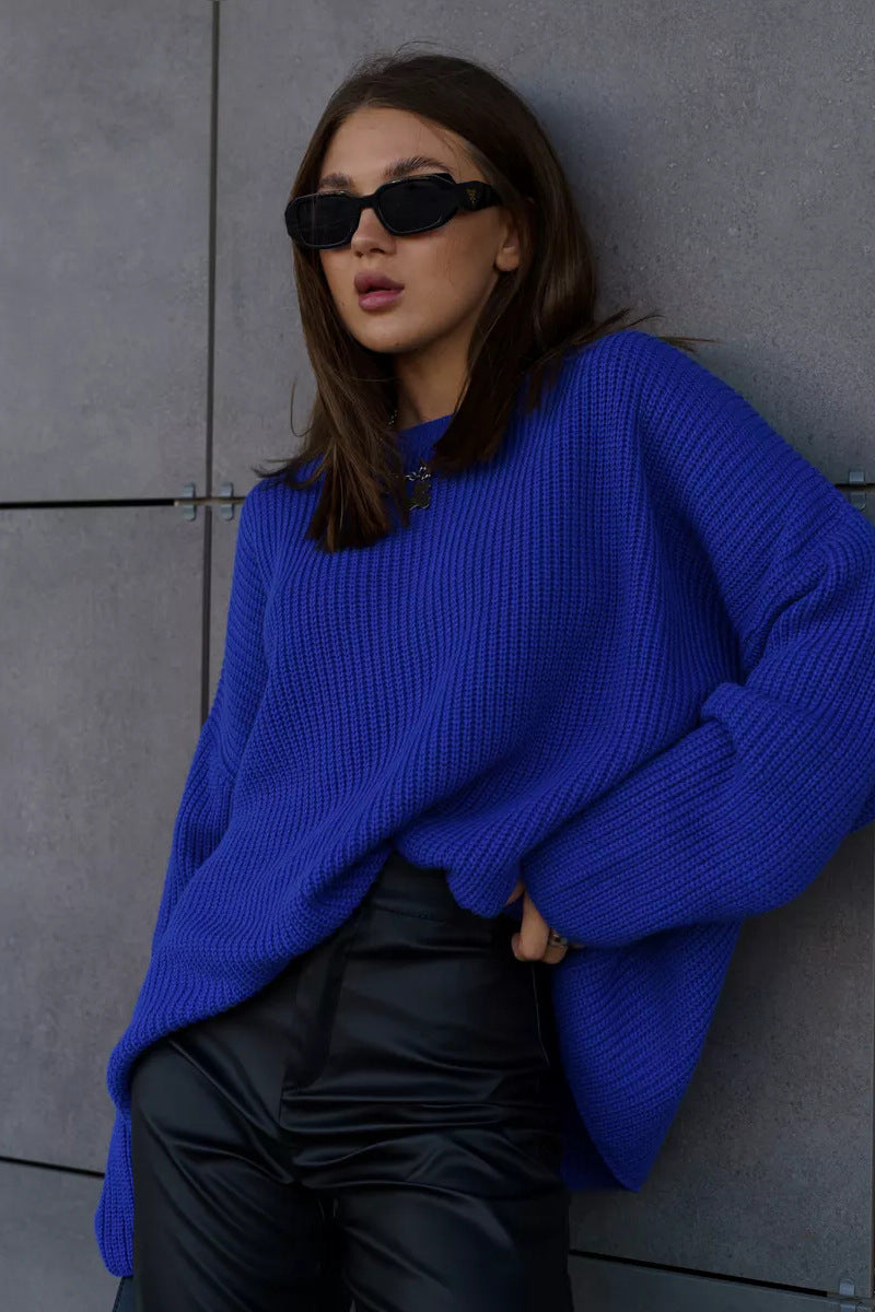 Solid Knit Crewneck Pullover Sweater