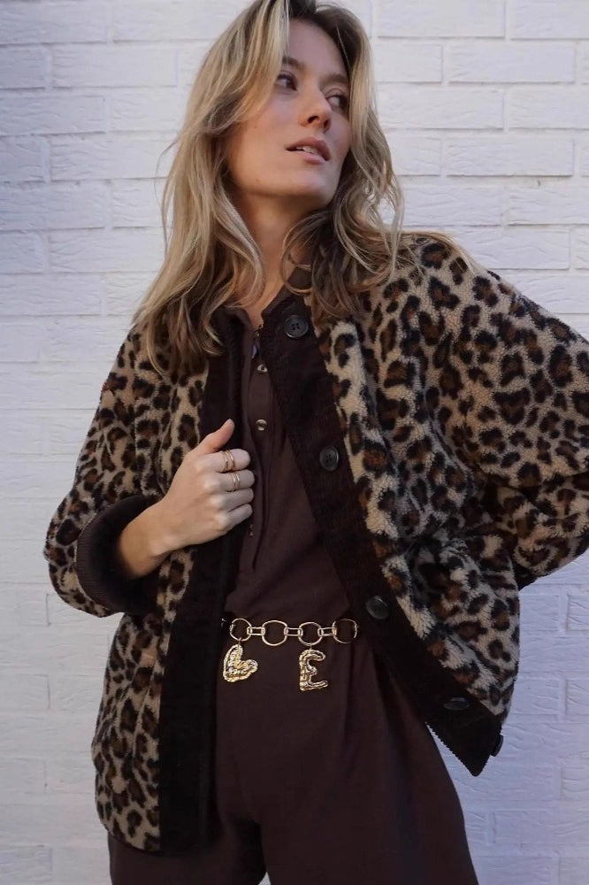 Leopard Print Loose Fit Sherpa Coat