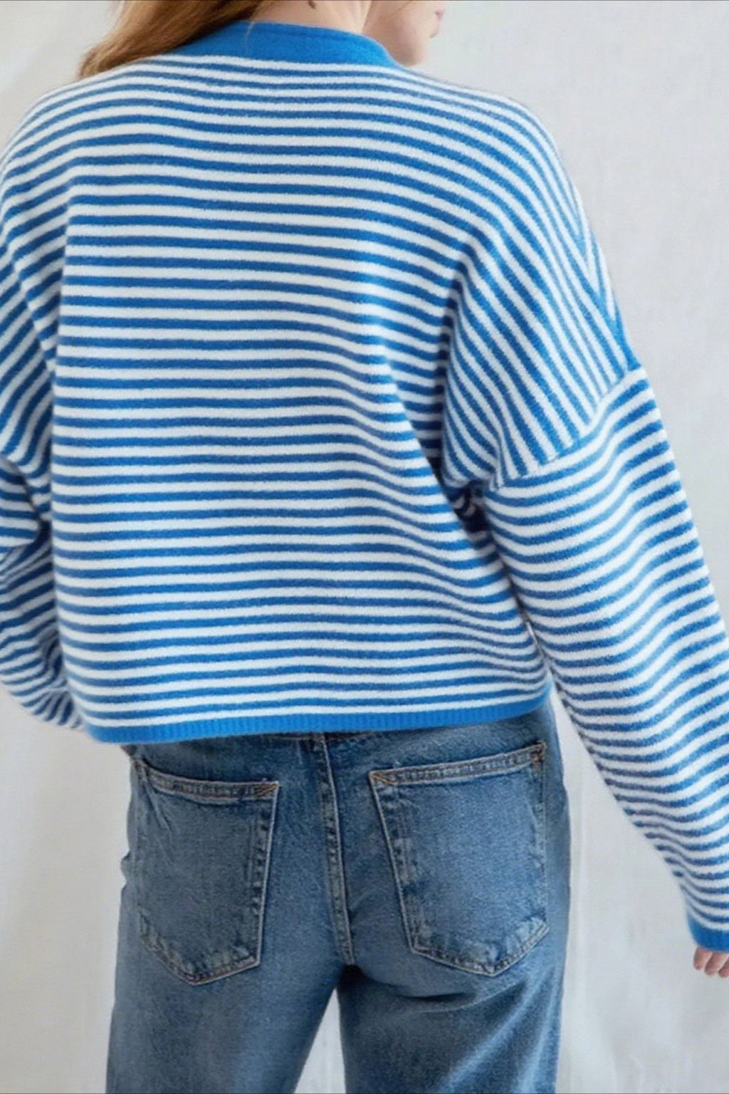 Striped Knit Round Neck Cardigan