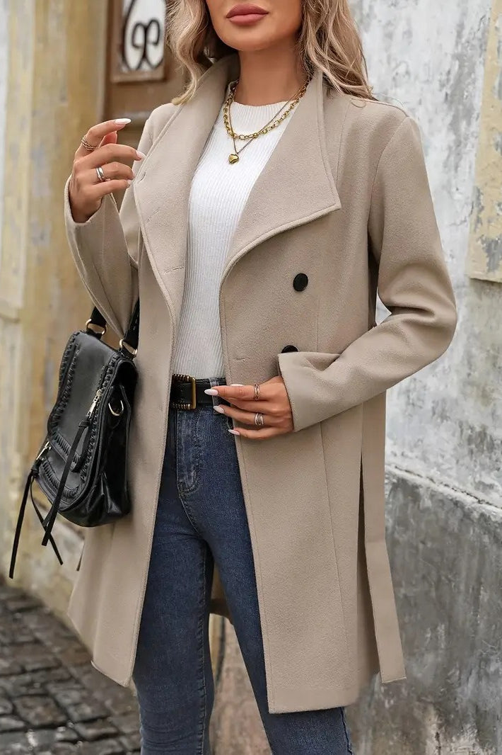 Wool Blend Mid-Length Single Breasted Coat