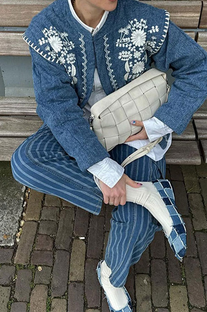 Blue Floral Cotton Coat