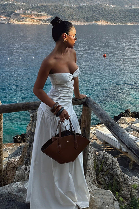 Strapless Hollow Out Beach Maxi Dress