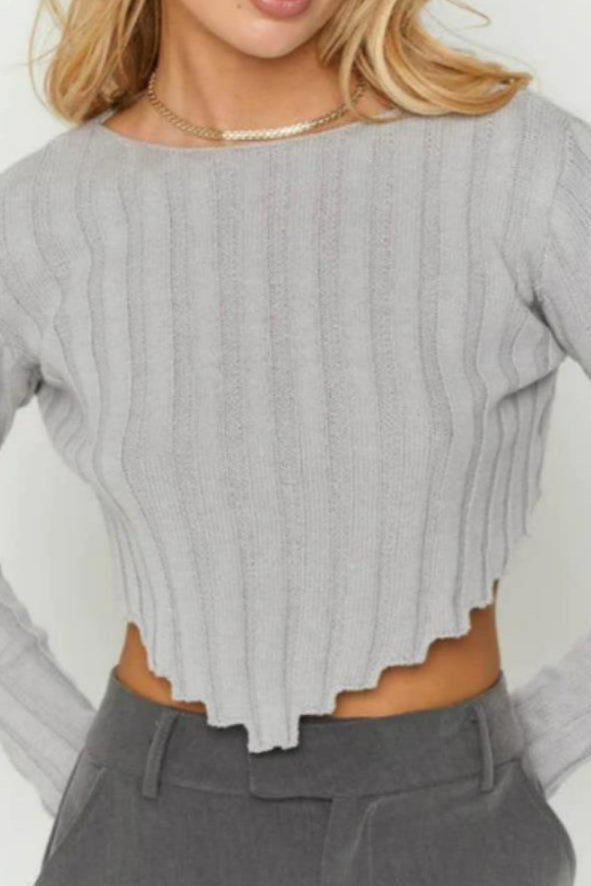 Solid Ribbed Cropped Knit Sweater