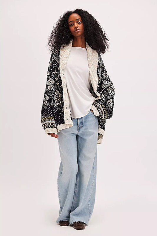 Casual Single Breasted V Neck Square Knit Cardigan