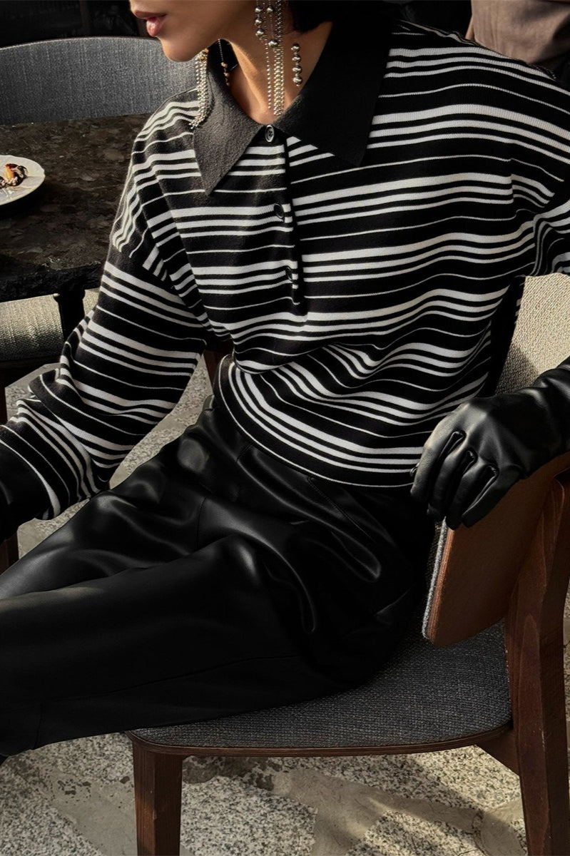 Vintage Striped Knit Polo Sweater