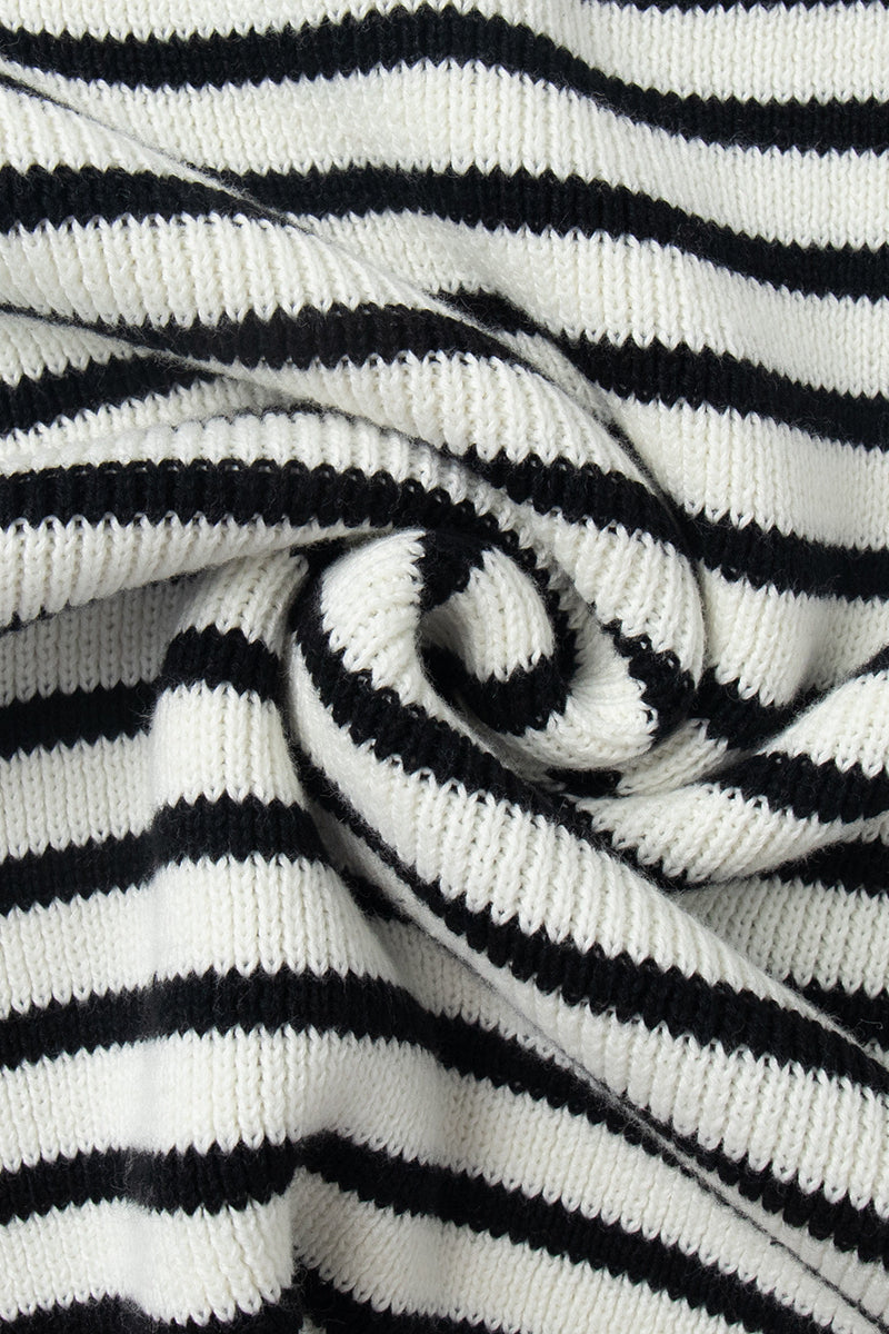 Striped Polo Neck Loose Fit Knit Sweater