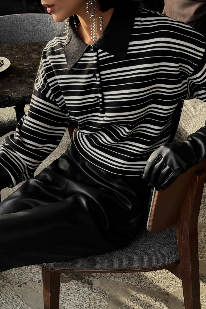 Colorblock Striped Polo Knit Sweater