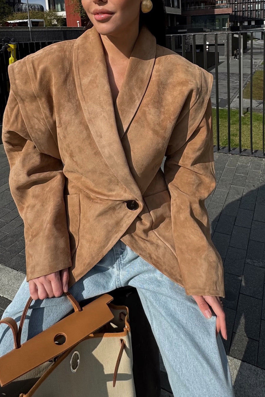 Suede Look Padded Blazer Coat