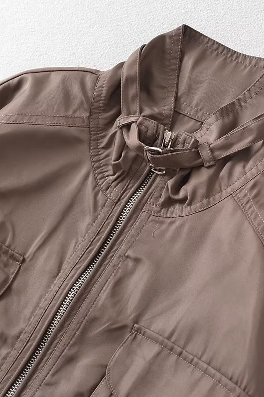 Cropped Cargo High Neck Coat