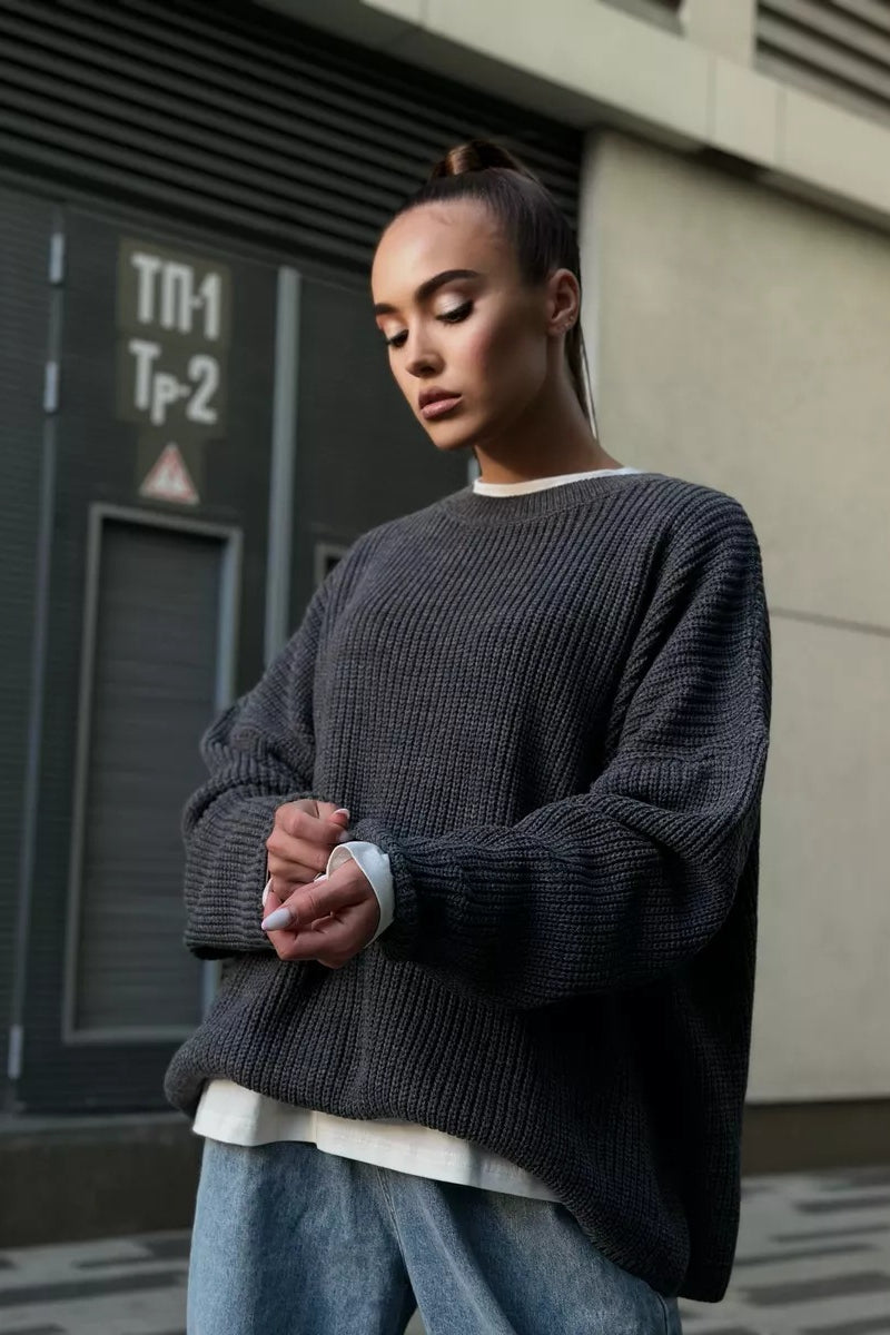 Solid Knit Crewneck Pullover Sweater