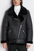 Asymmetric Zip Shearling Moto Coat
