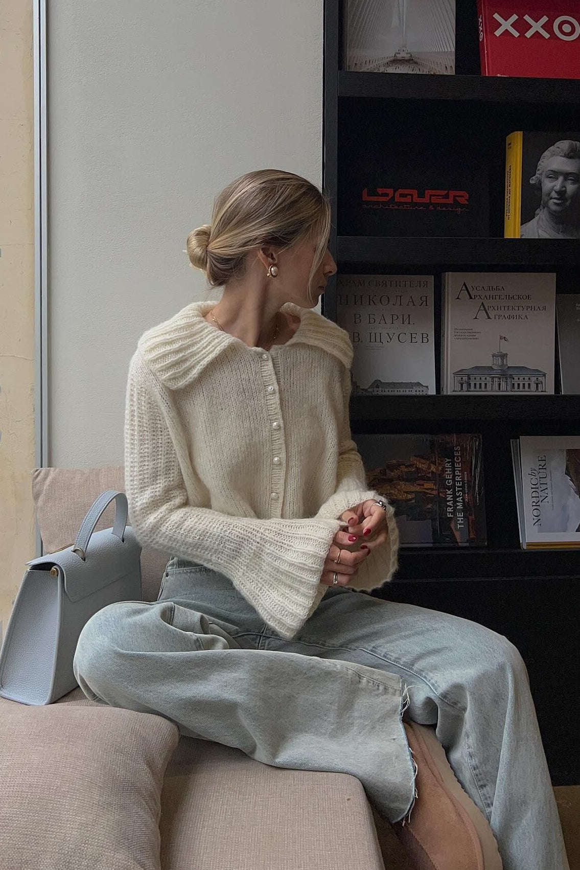Ruffled Collar Flare Sleeve Knit Sweater