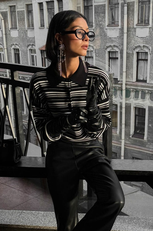 Vintage Striped Knit Polo Sweater