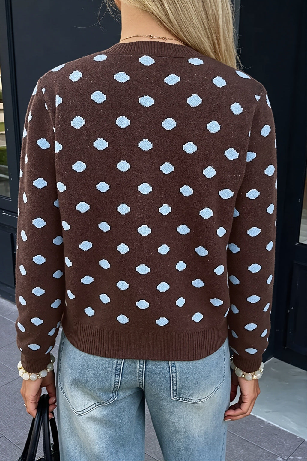 Colorful Polka Dot Round Neck Cardigan