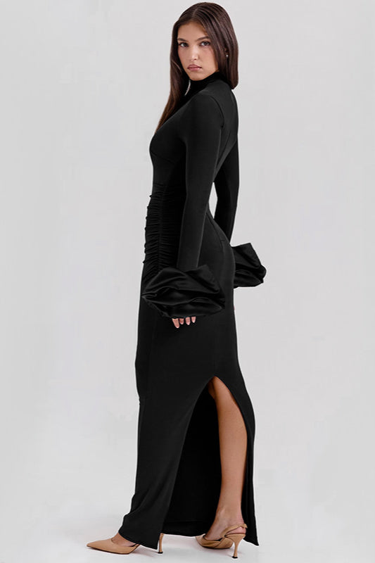 Elegant Designer Puff Sleeve Maxi Dress