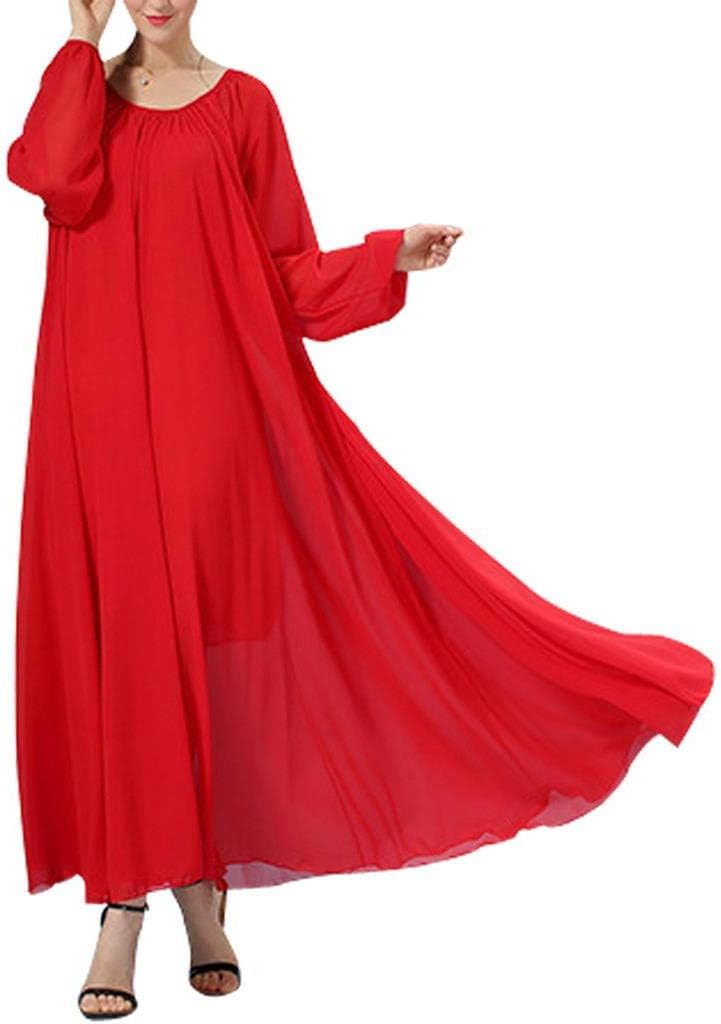 Isabelle Robe Maxi Femme – Robe Longue Chiffon Ceinturée Manches Longues Élégante