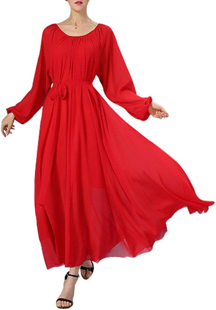Isabelle Robe Maxi Femme – Robe Longue Chiffon Ceinturée Manches Longues Élégante