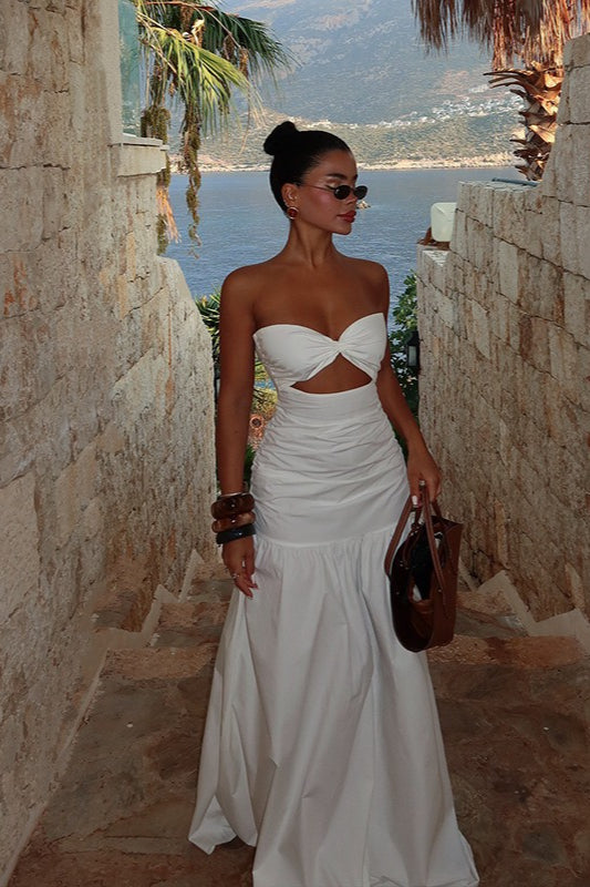 Strapless Hollow Out Beach Maxi Dress