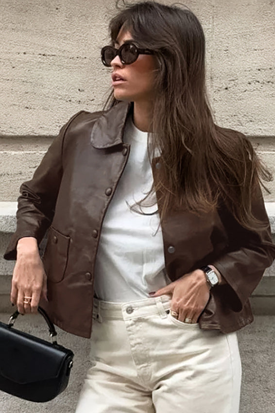 Classic Brown PU Crop Coat