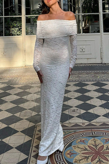 Lace Off-Shoulder Bodycon Maxi Dress