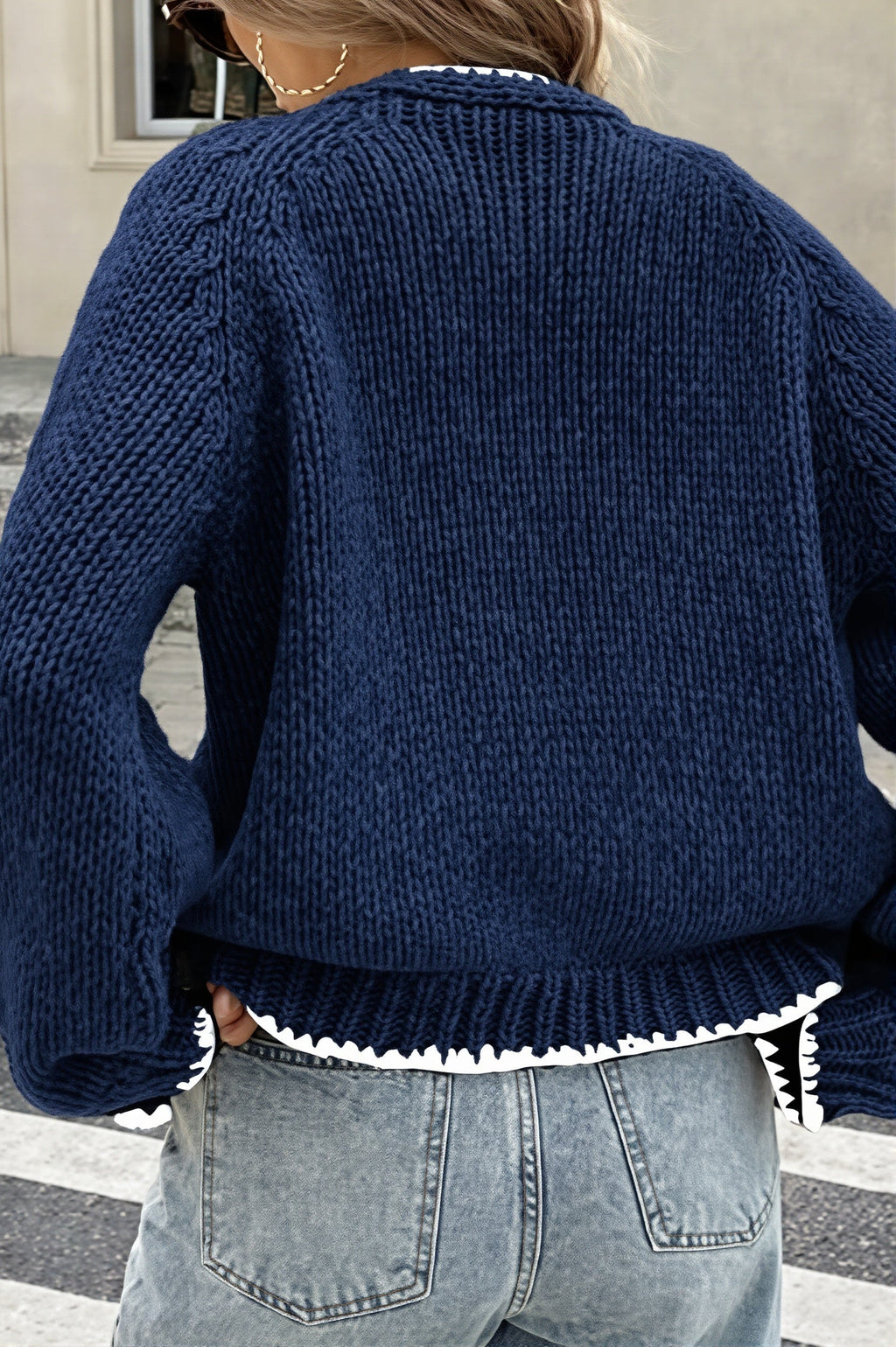 Contrast Edge V Neck Tie Front Cardigan