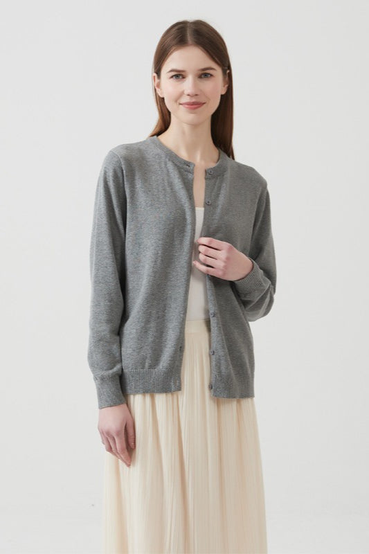 Cotton Crew-Neck Lightweight Knit Outerwear Cardigan