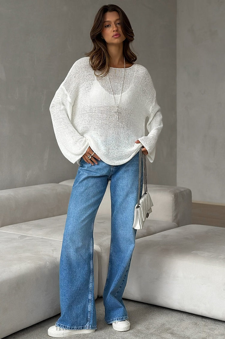 Relaxed Open Knit Off Shoulder Sweater