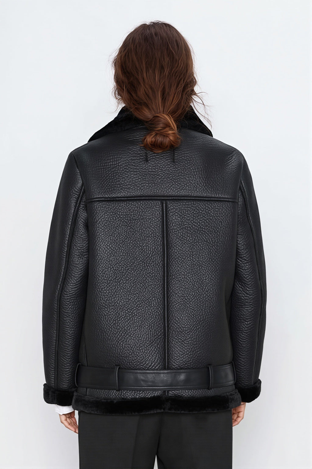 Asymmetric Zip Shearling Moto Coat