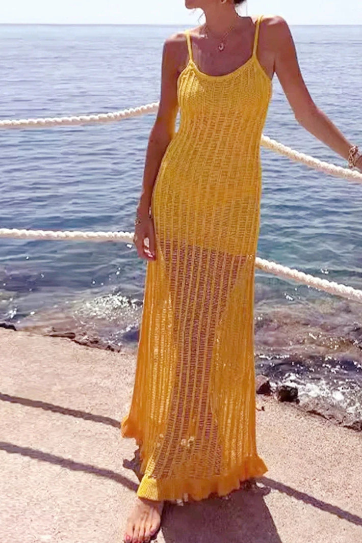 Knitted Cami Hollow Out Beach Maxi Dress