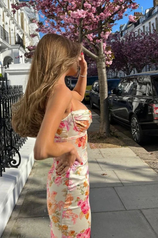 Floral Print Spaghetti Strap V Neck Maxi Dress
