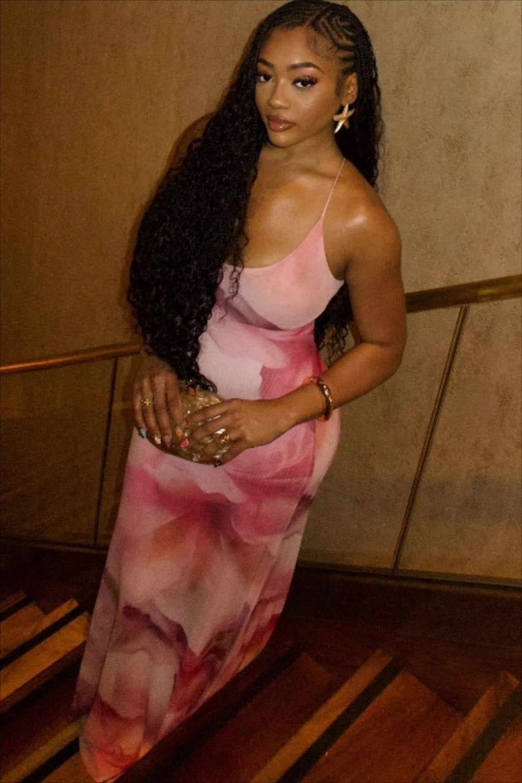 Floral Backless Ruched Bodycon Maxi Dress