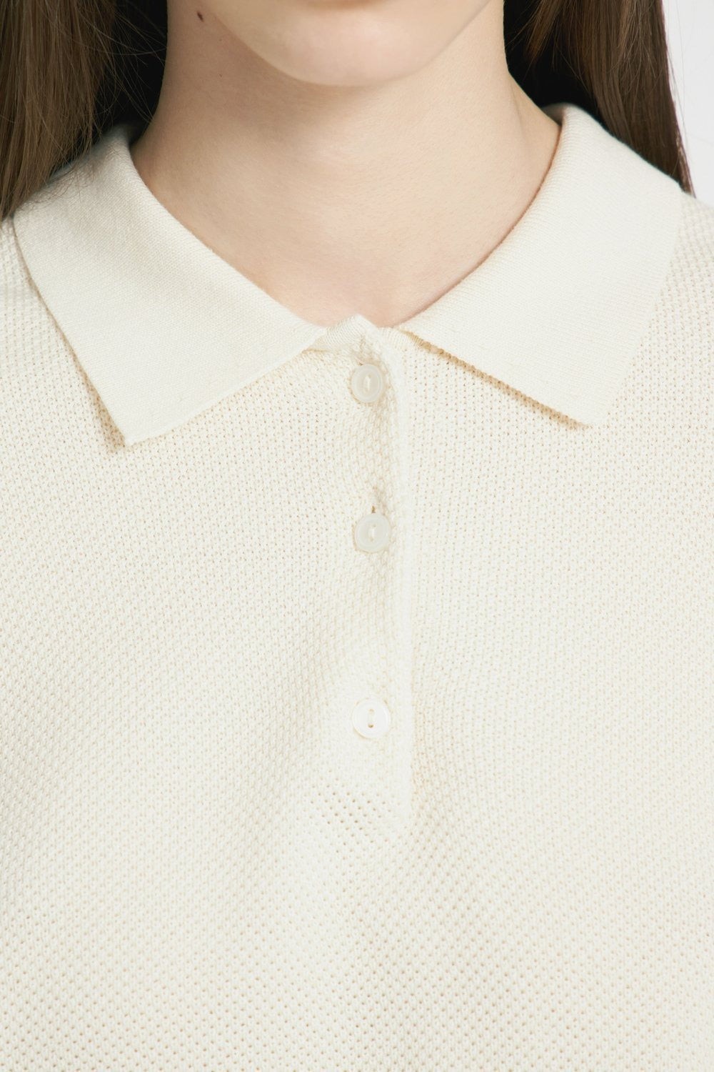 Polo Collar Button Placket Knit Sweater