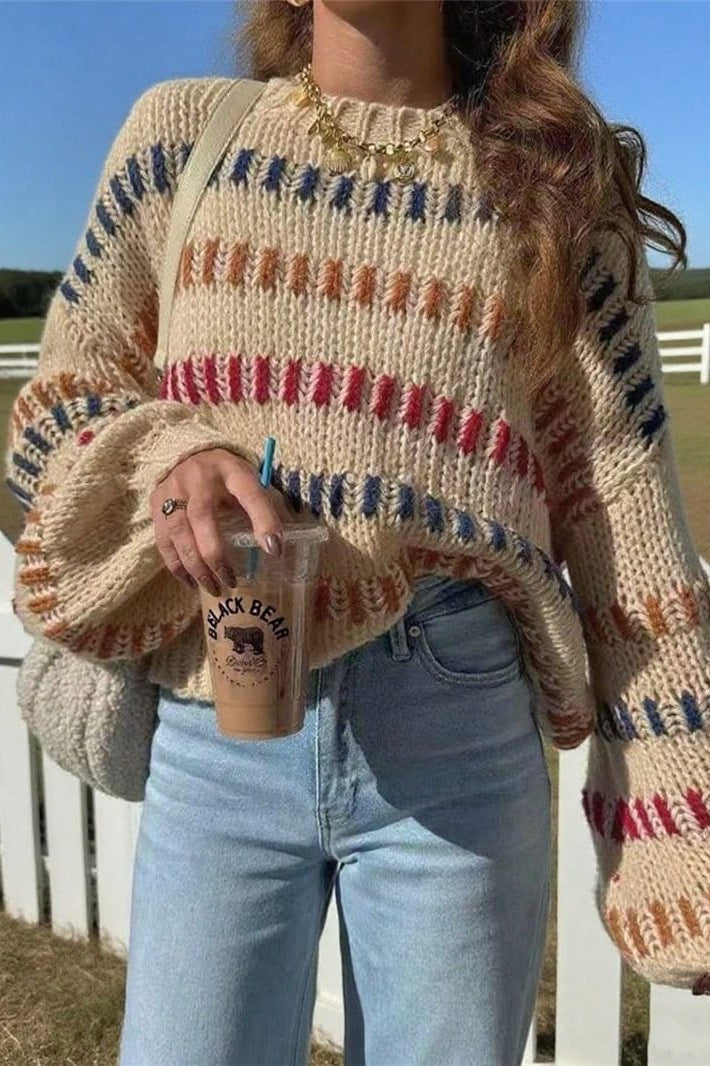 Open Knit Multicolor Stripe Sweater