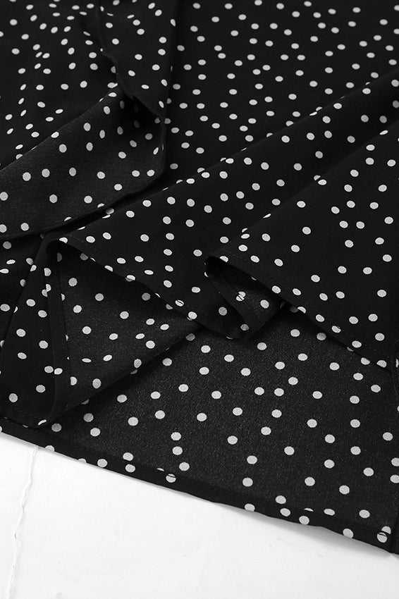 Vintage V-Neck Polka Dot Puff Sleeve A-Line Maxi Dress