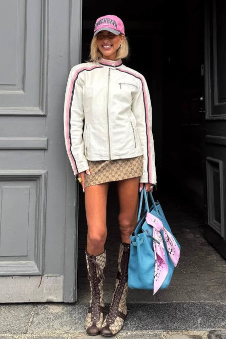 Colorblock Panel Faux Leather Coat
